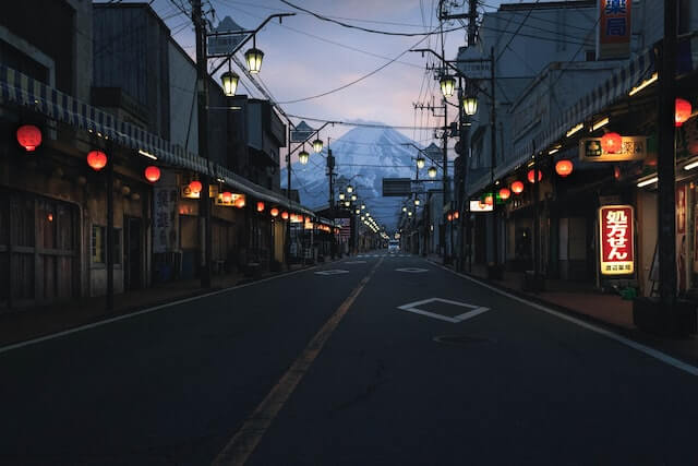 japanese city with view of mount Fuji